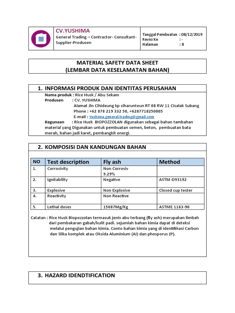 Rice Husk MSDS: Keselamatan & Risiko | PDF