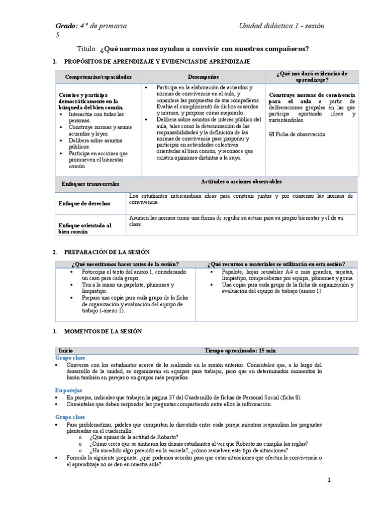 Cuarto Grado u1 s5 | PDF | Evaluación | Salón de clases