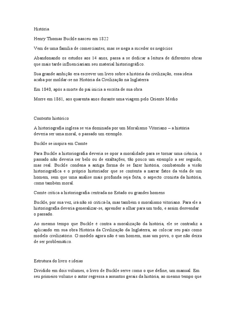 Henry Thomas Buckle Nasceu em 1821 PDF Historiografia Civilização