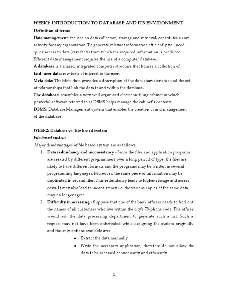 Introduction To Database Notes | PDF