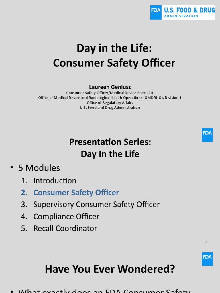 ORA A Day in The Life Consumer Safety Officer Module 2 PDF Food And Drug