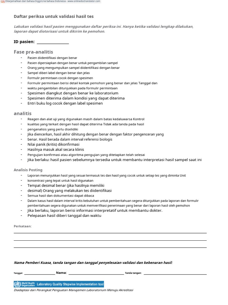 Validasi Hasil Tes Pasien | PDF
