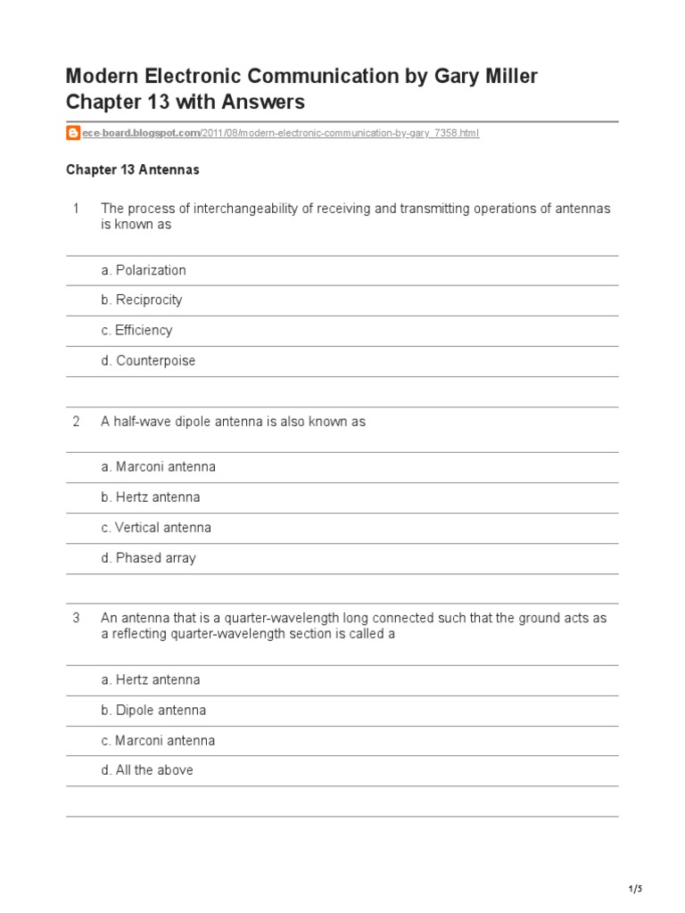 Modern Electronic Communication by Gary Miller Chapter 13 With Answers