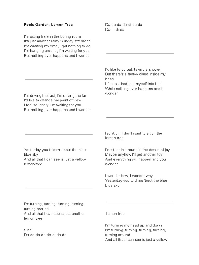 Fools Garden Lemon Tree Pdf