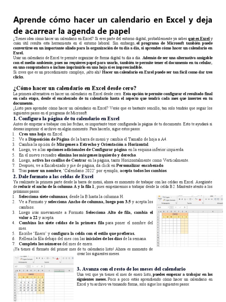 CREAR UN CALENDARIO EN EXCEL visual data 2