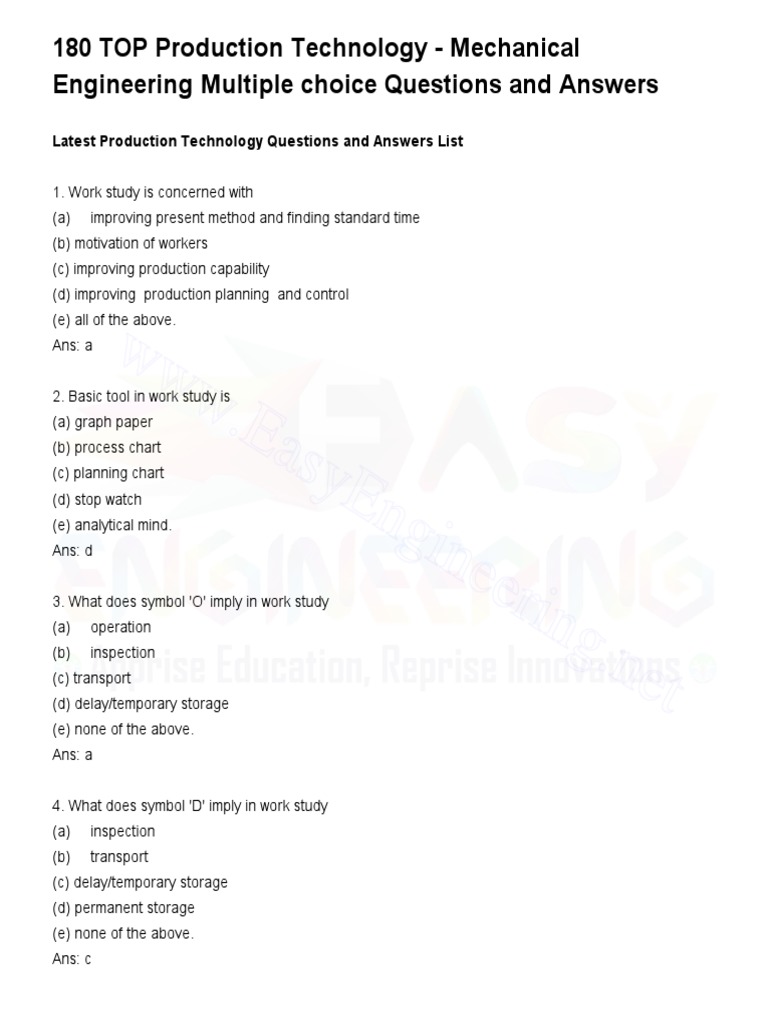 Production Technology Mcq Pdf Pdf Piece Work Inventory
