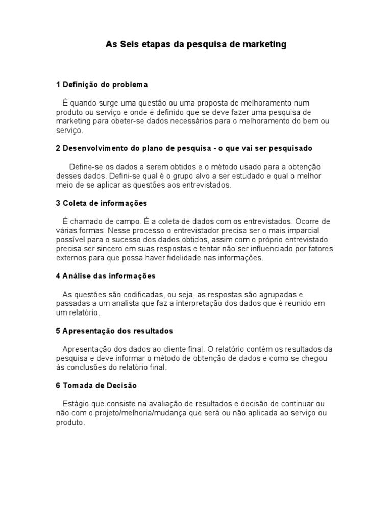 Seis Etapas da Pesquisa de Marketing | PDF | Negócios | Finanças e ...