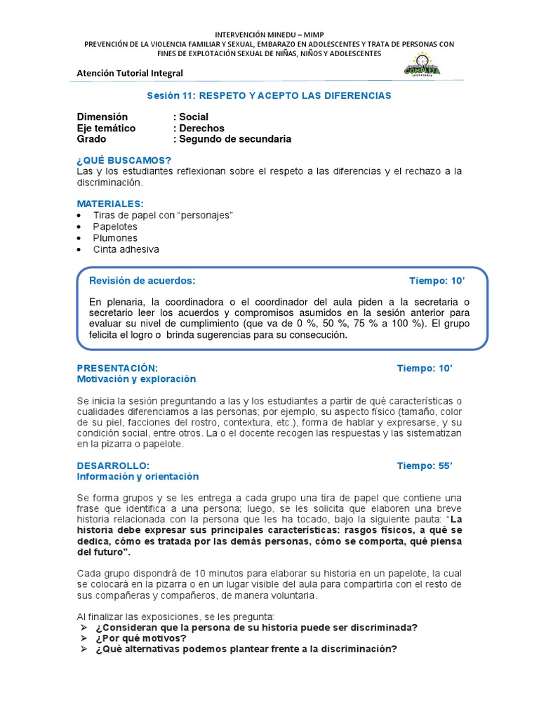 Sesion 11 Respeto y Acepto Las Diferencias | PDF | Discriminación ...