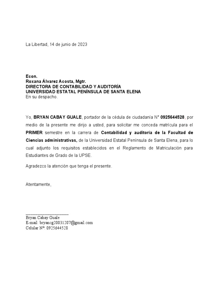 Formato para solicitud de matr cula pdf