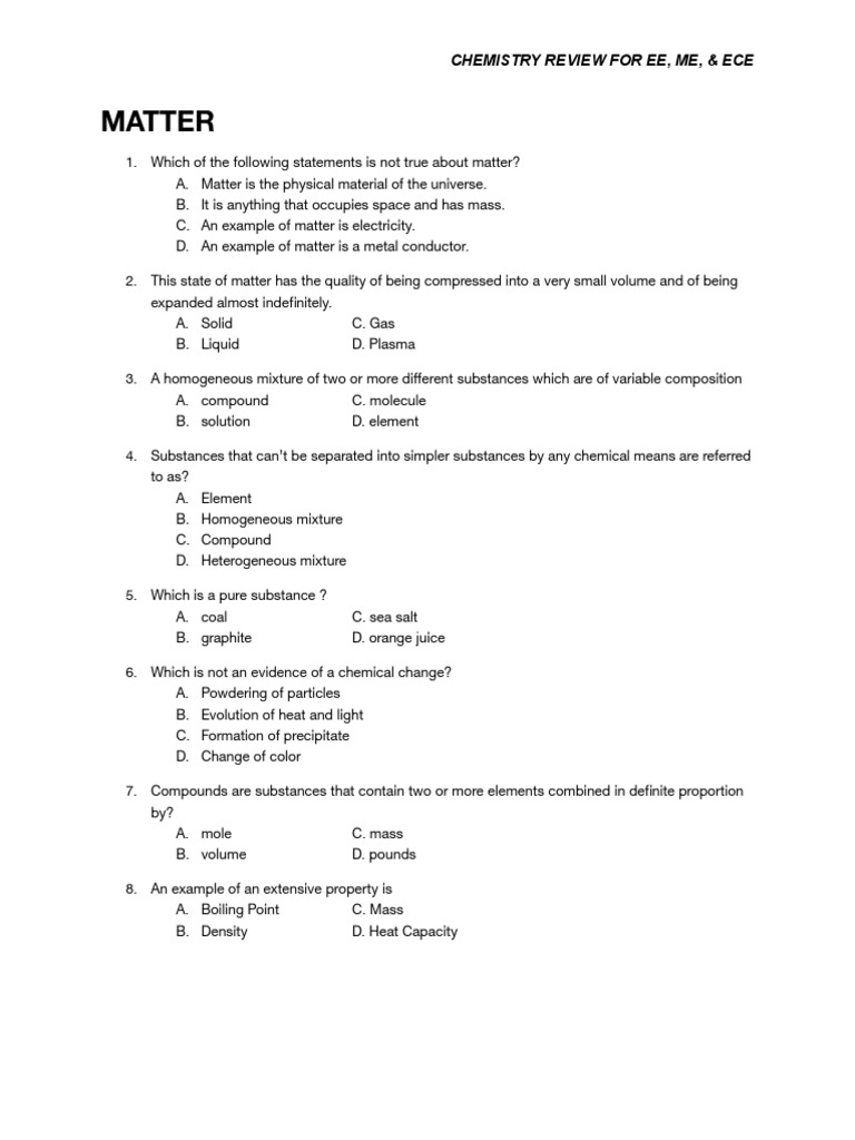 Chemistry Revision for EE, ME, ECE | PDF | Mole (Unit) | Water Purification