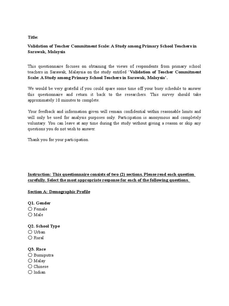 Teacher Commitment Scale Validation in Sarawak | PDF | Malaysia ...