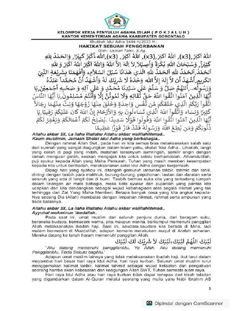 Khutbah Idul Adha 2023 Hakikat Sebuah Pengorbanan Khutbah 2 PDF