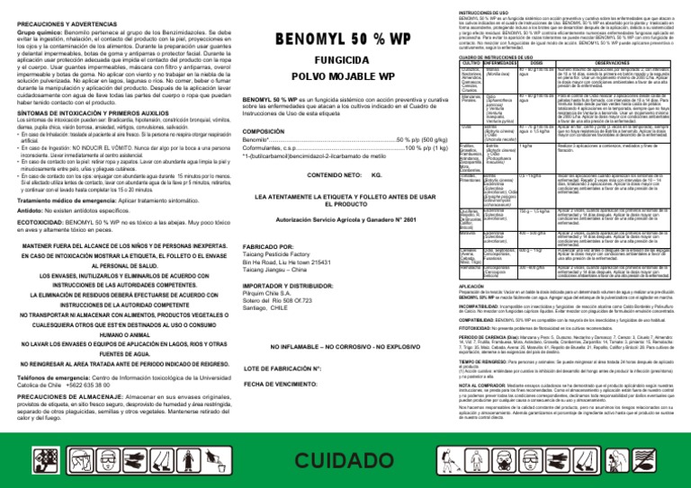 Ficha Técnica de Benomyl 50% WP | PDF | Agua