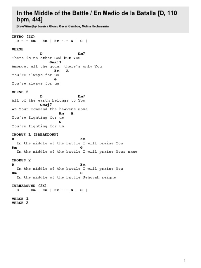 En Medio de la Batalla: Letra y Acordes | PDF | Formas musicales ...