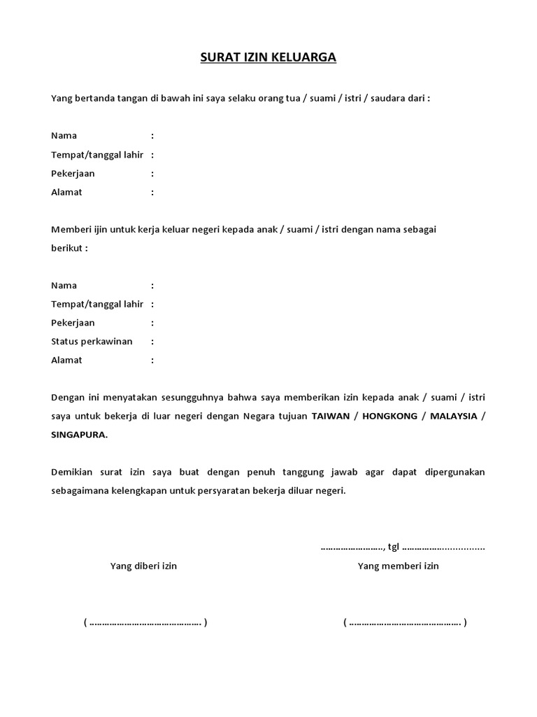 SURAT IZIN KELUARGA | PDF