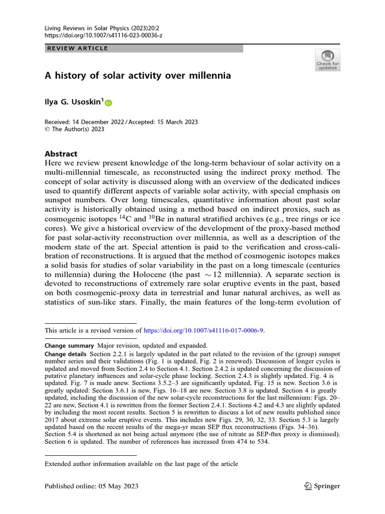 A History of Solar Activity Over Millennia Ilya G. Usoskin PDF