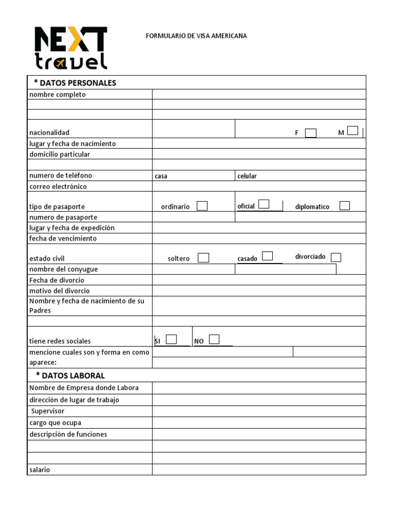 Formulario Para Tramitar La Visa Americana Act | PDF