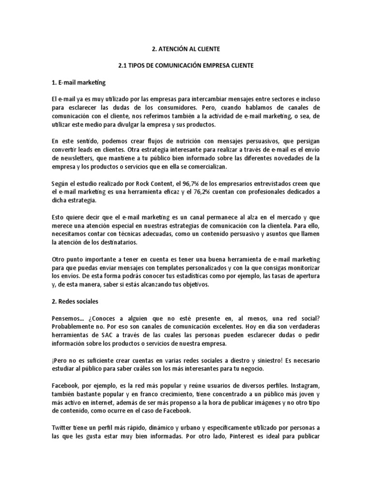 Canales Clave en Atención al Cliente | PDF | Marketing | Servicio al ...