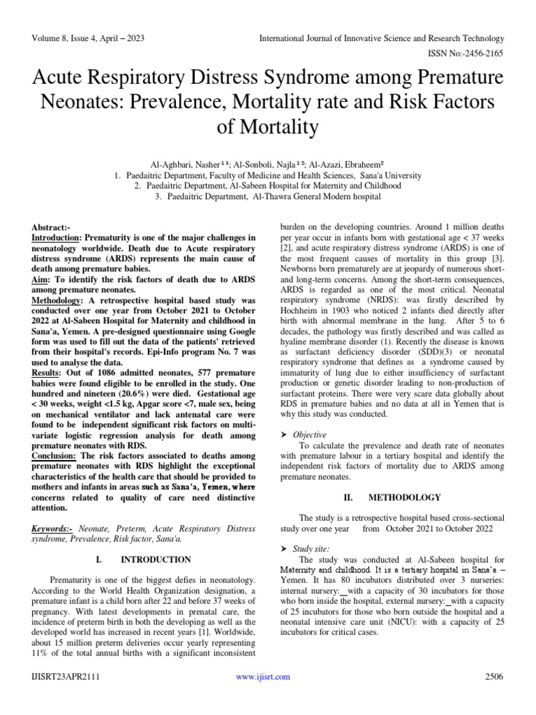 ARDS Mortality in Premature Neonates | PDF | Preterm Birth | Neonatal ...