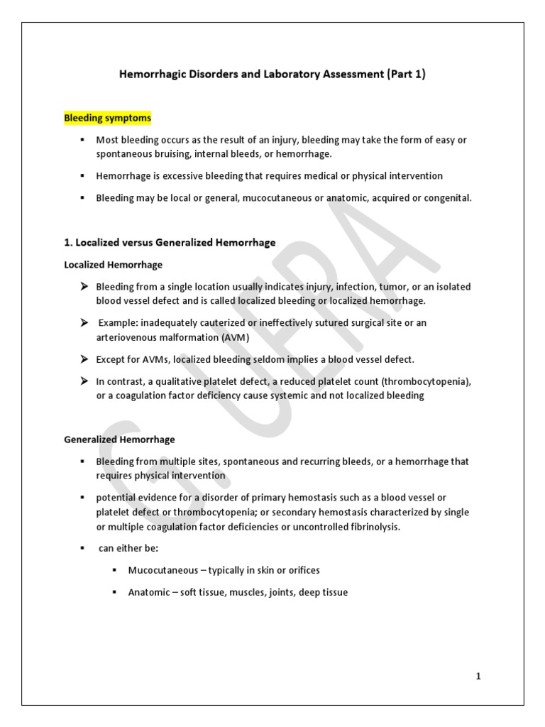 MTY1215 Hematology 2 (Lec) Handouts | PDF | Bleeding | Platelet
