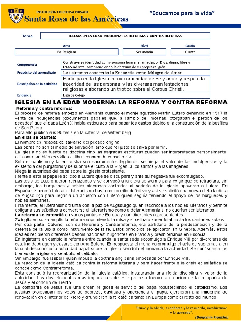 5to Iglesia en La Edad Moderna La Reforma y Contra Reforma | PDF ...