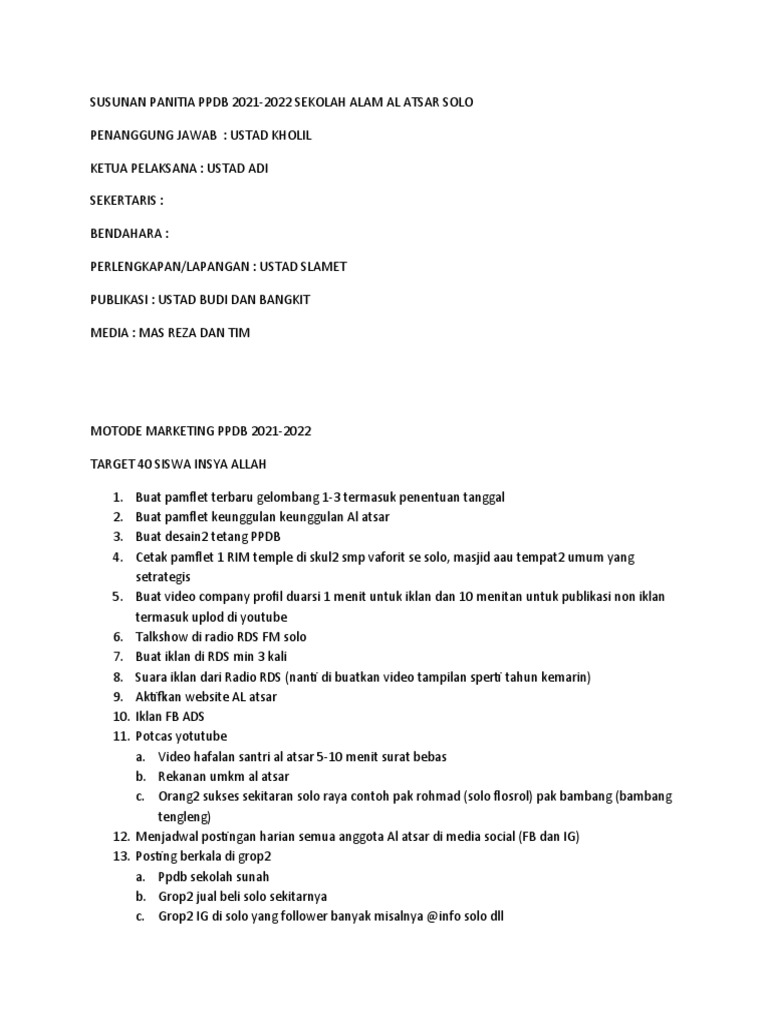 Susunan Panitia Ppdb 2022 | PDF