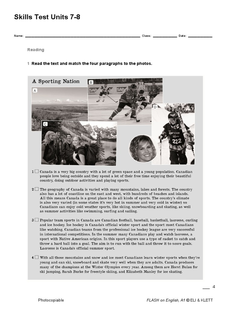 Flash A1 Skills Test Units 7-8 | PDF