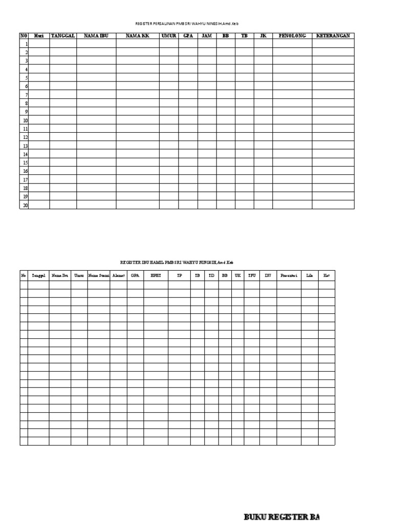 Register Persalinan dan Ibu Hamil PMB | PDF