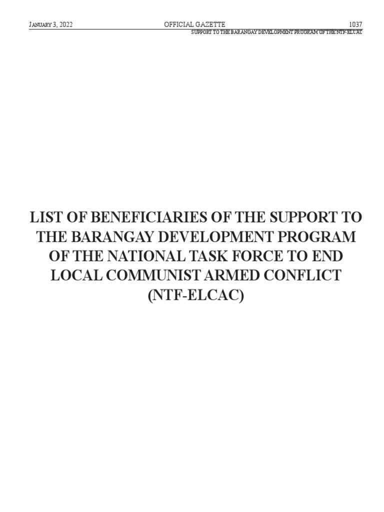 NTF-ELCAC Barangay Development Beneficiaries | PDF | Philippines | Luzon