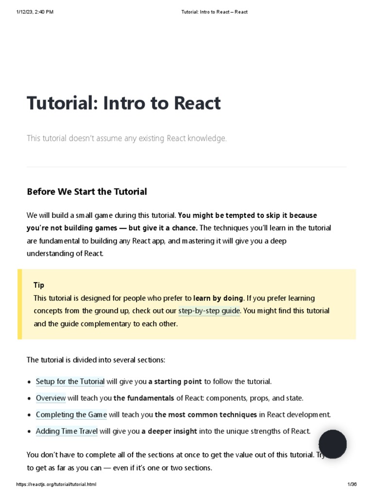 Tutorial - Intro To React - React | PDF | Java Script | Computer ...