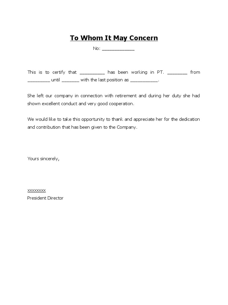 Surat Keterangan Kerja - Bahasa Inggris | PDF