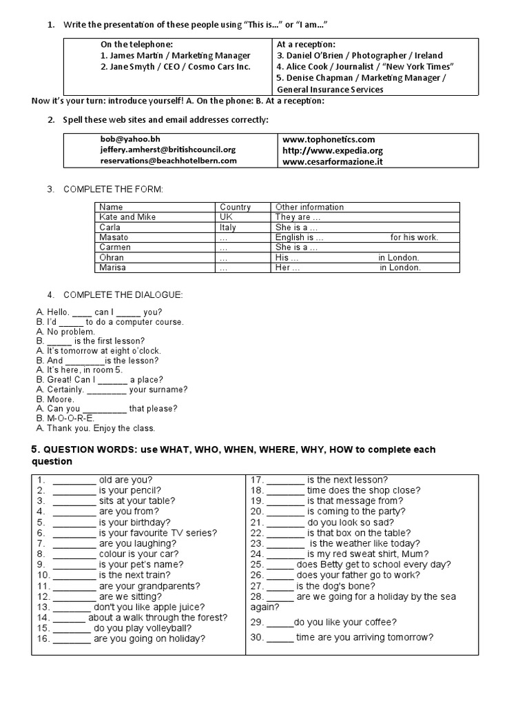 English Exercises for Beginners | PDF | Language Arts & Discipline ...