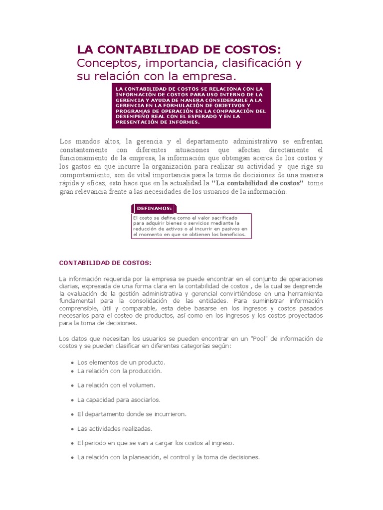 Contabilidad de Costos: Claves y Clasificación | PDF | Contabilidad | Costo