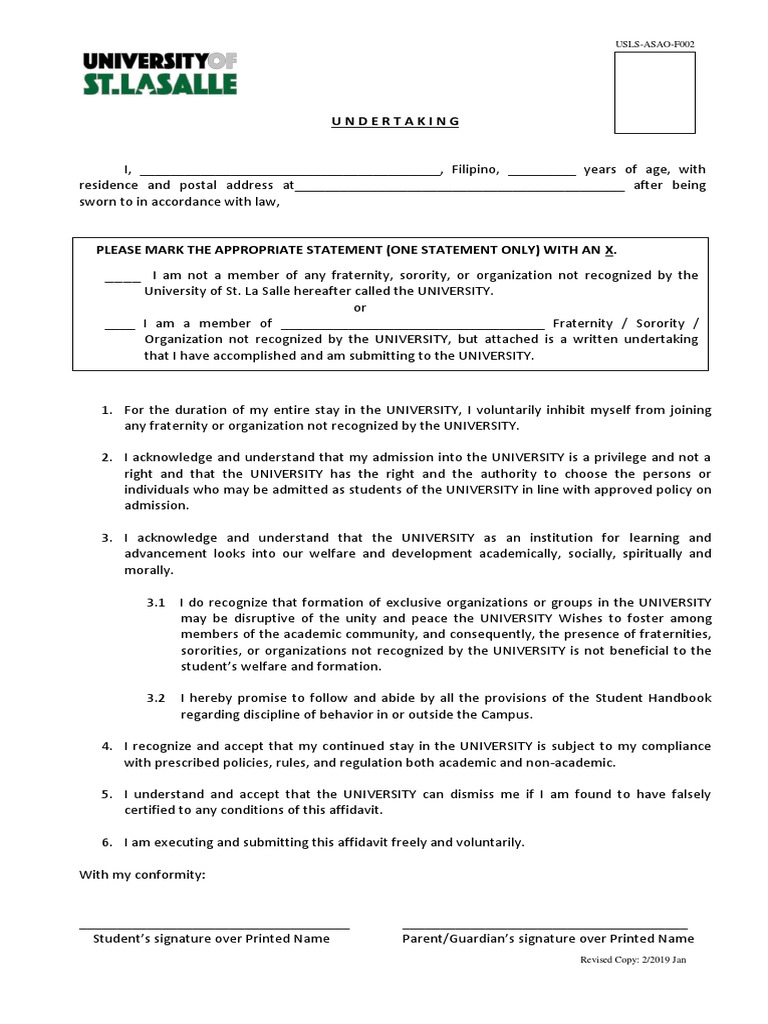 University Affidavit for Student Organizations | PDF | Affidavit ...
