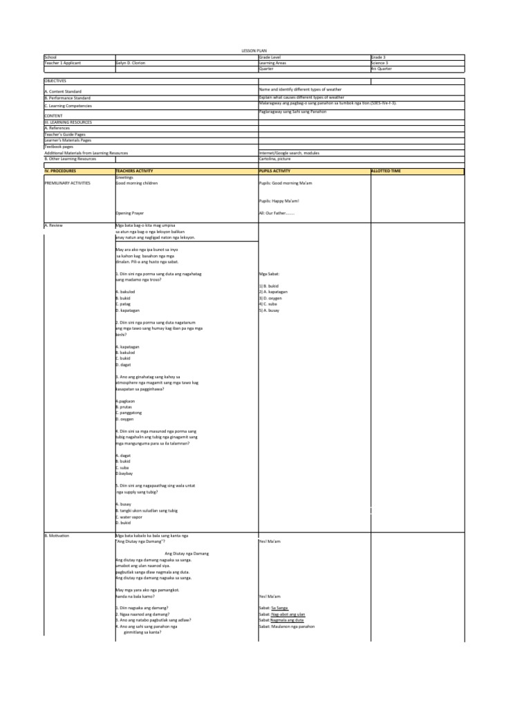 Lesson Plan SC 3 | PDF