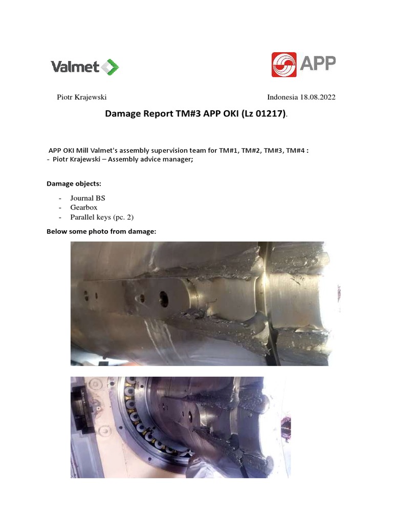 Damage - Report (PMP Gearbox Joural Shaft) | PDF | Bearing (Mechanical ...