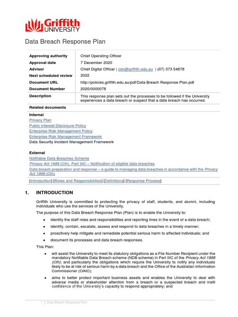 Data Breach Response Plan | PDF | Computer Security | Security