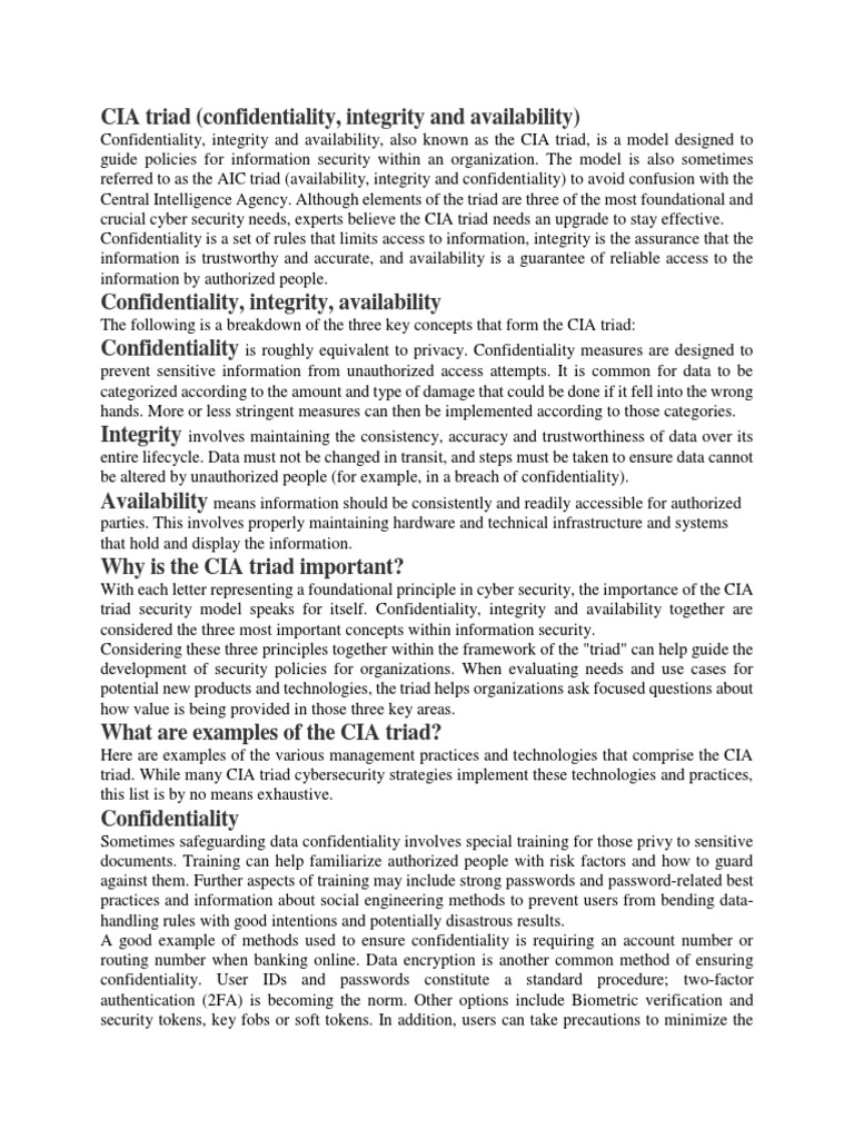 Understanding the CIA Triad in Cybersecurity | PDF | Information ...