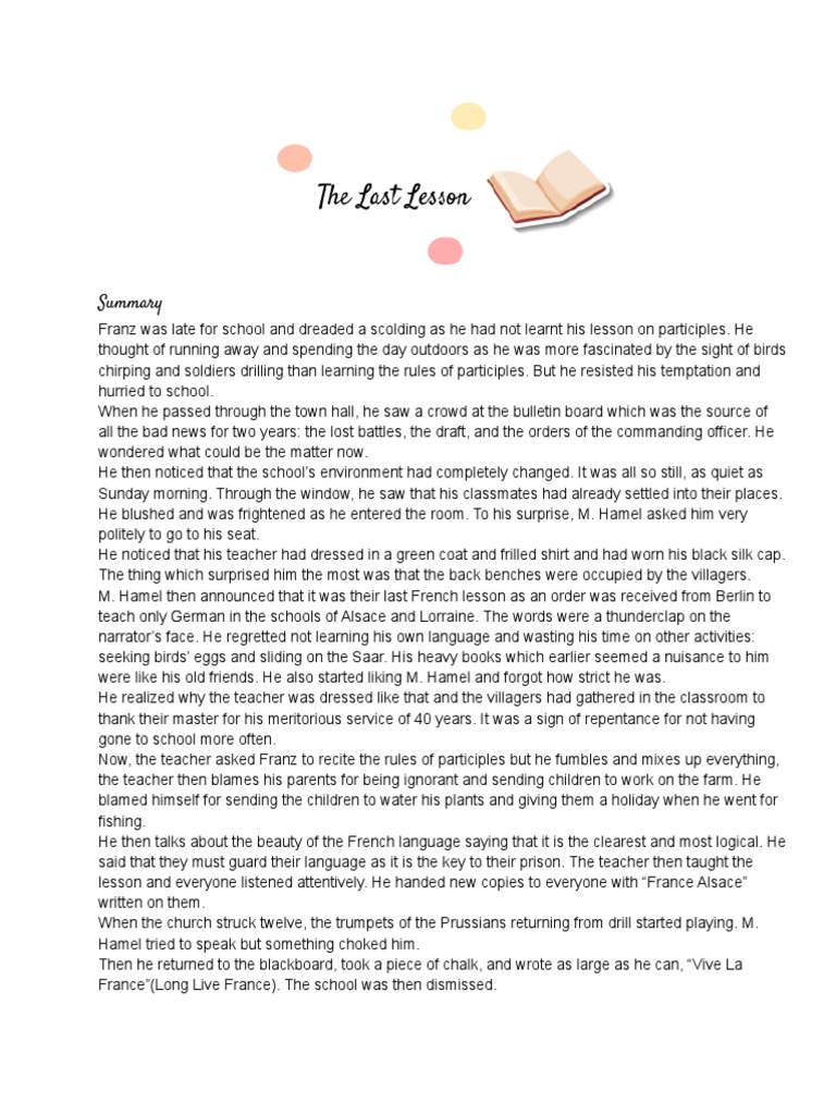 The Last Lesson Summary | PDF
