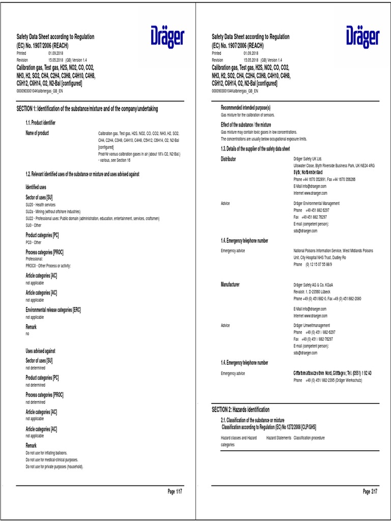 Calibration Gas Safety Data Sheet | PDF | Materials | Chemistry
