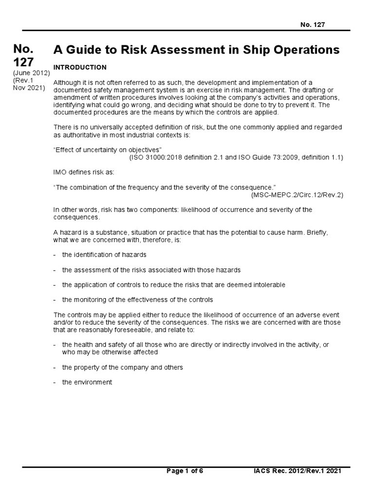 Risk Assessment in Ship Operations | PDF | Risk | Risk Assessment