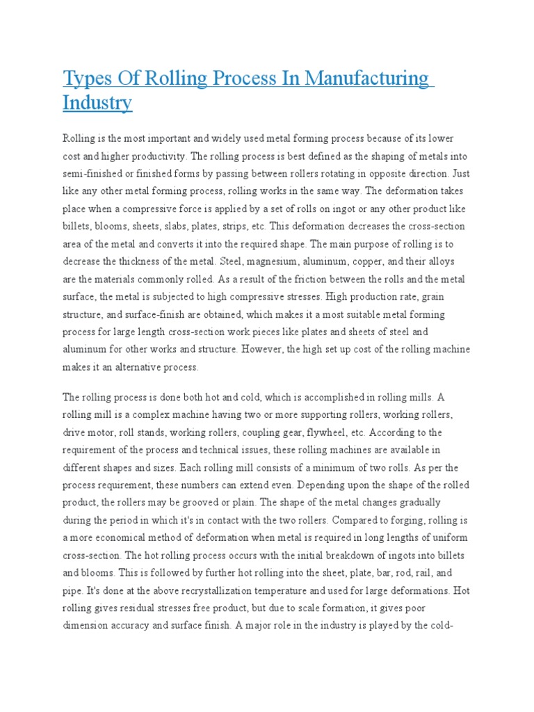 Types of Rolling Process in Manufacturing Industry PDF