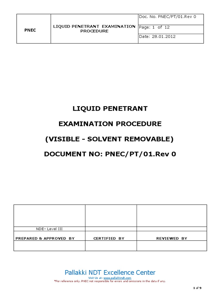 Penetrant Testing Procedure | PDF | Nondestructive Testing | Secondary ...