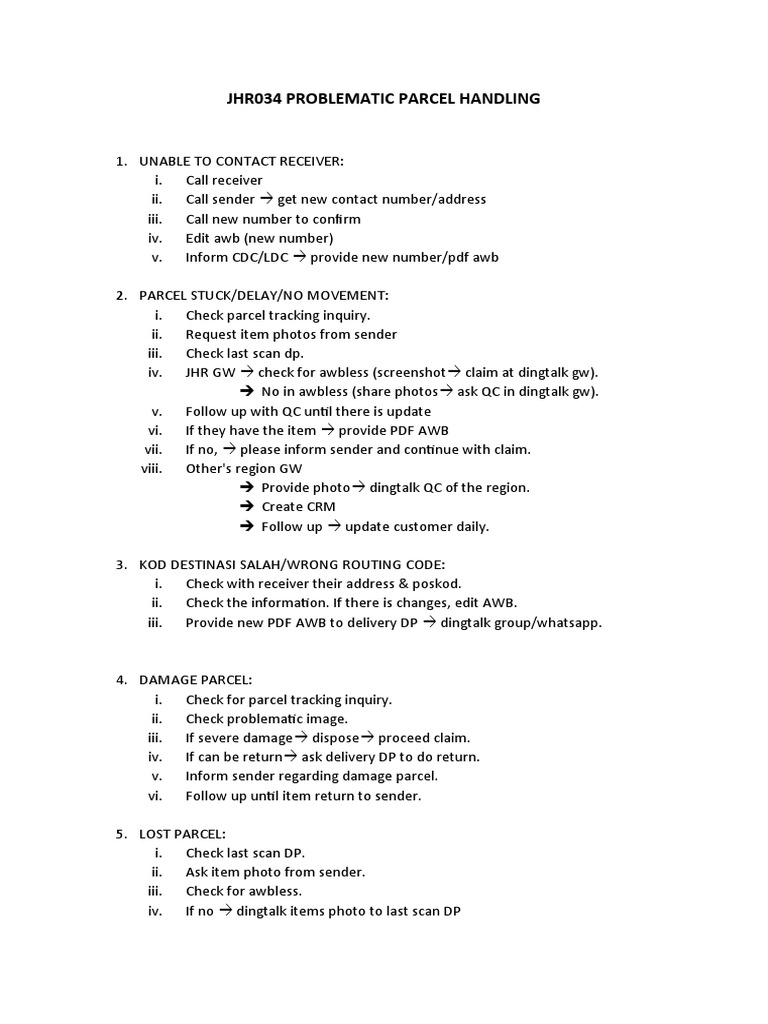 Parcel Handling Issues Guide | PDF | Business | Law