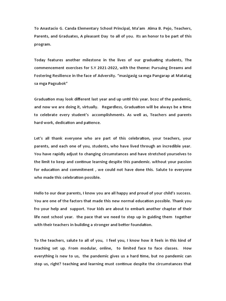 Graduation Speech PDF Teachers