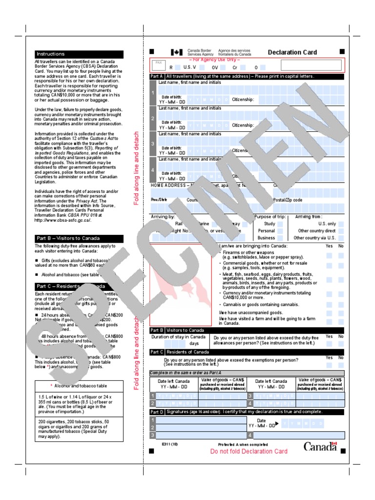 E311 Customs Declaration Card Guide | PDF | Alcoholic Beverages | Customs