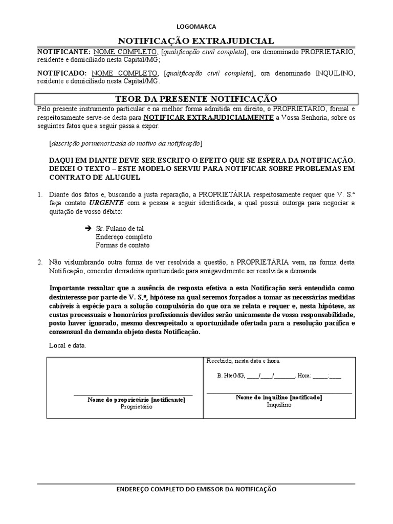 Modelo De Notificacao Extrajudicial