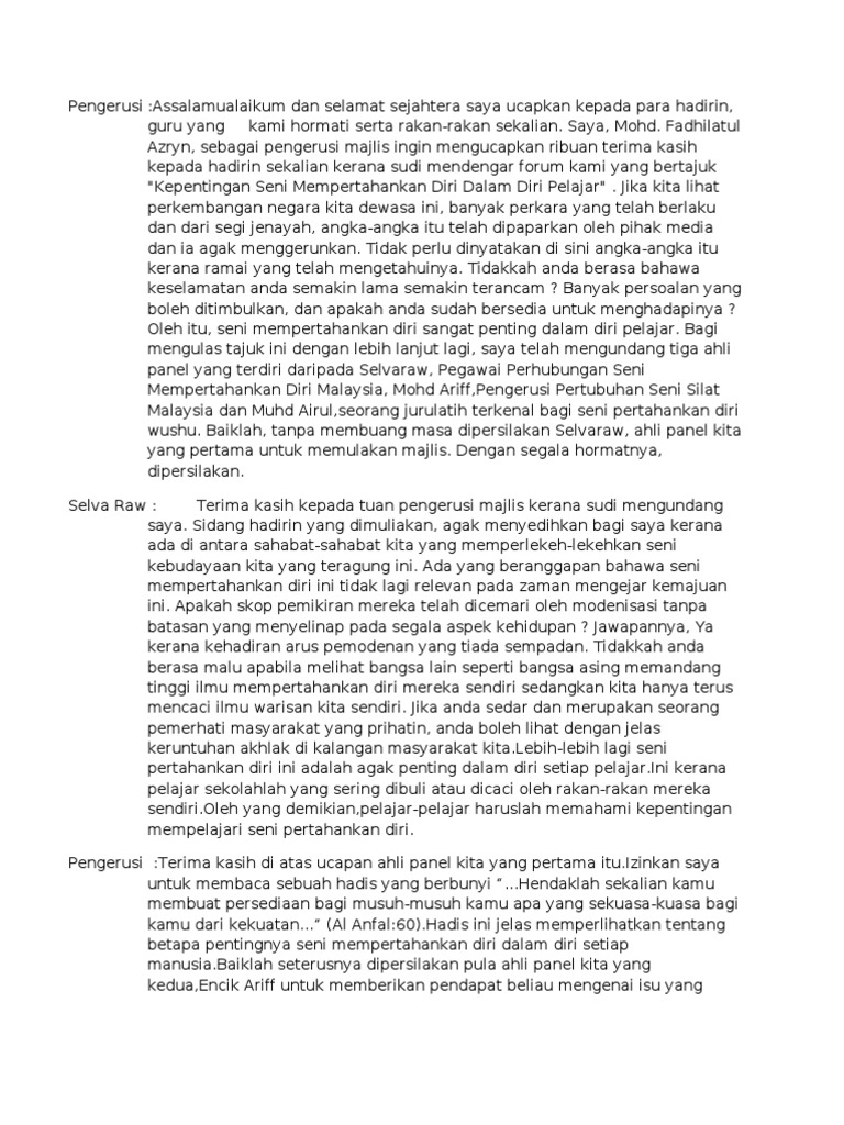 Kepentingan Seni Mempertahankan Diri Forum Smk Seri Intan 