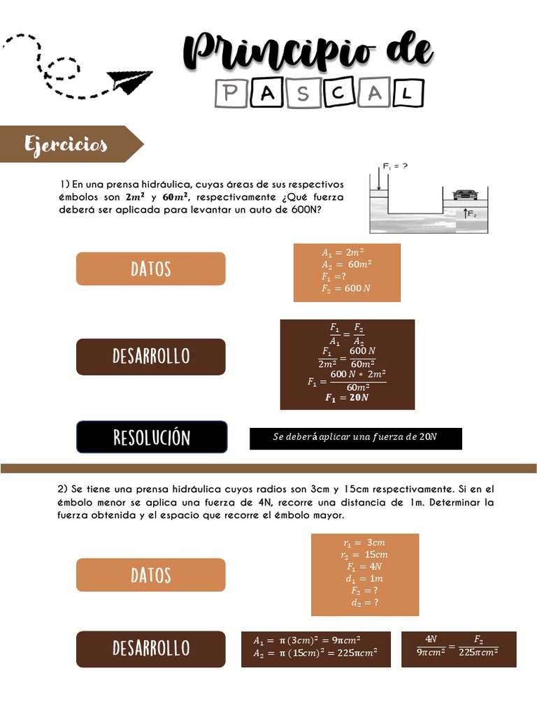 Ejercicios de Prensa Hidráulica y Pascal | PDF | Ingeniería mecánica ...