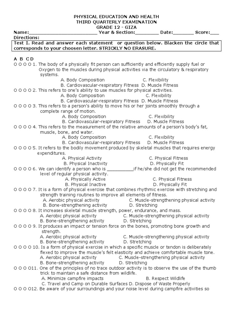 Grade 12 Physical Education Exam Guide | PDF | Physical Fitness | Scuba ...